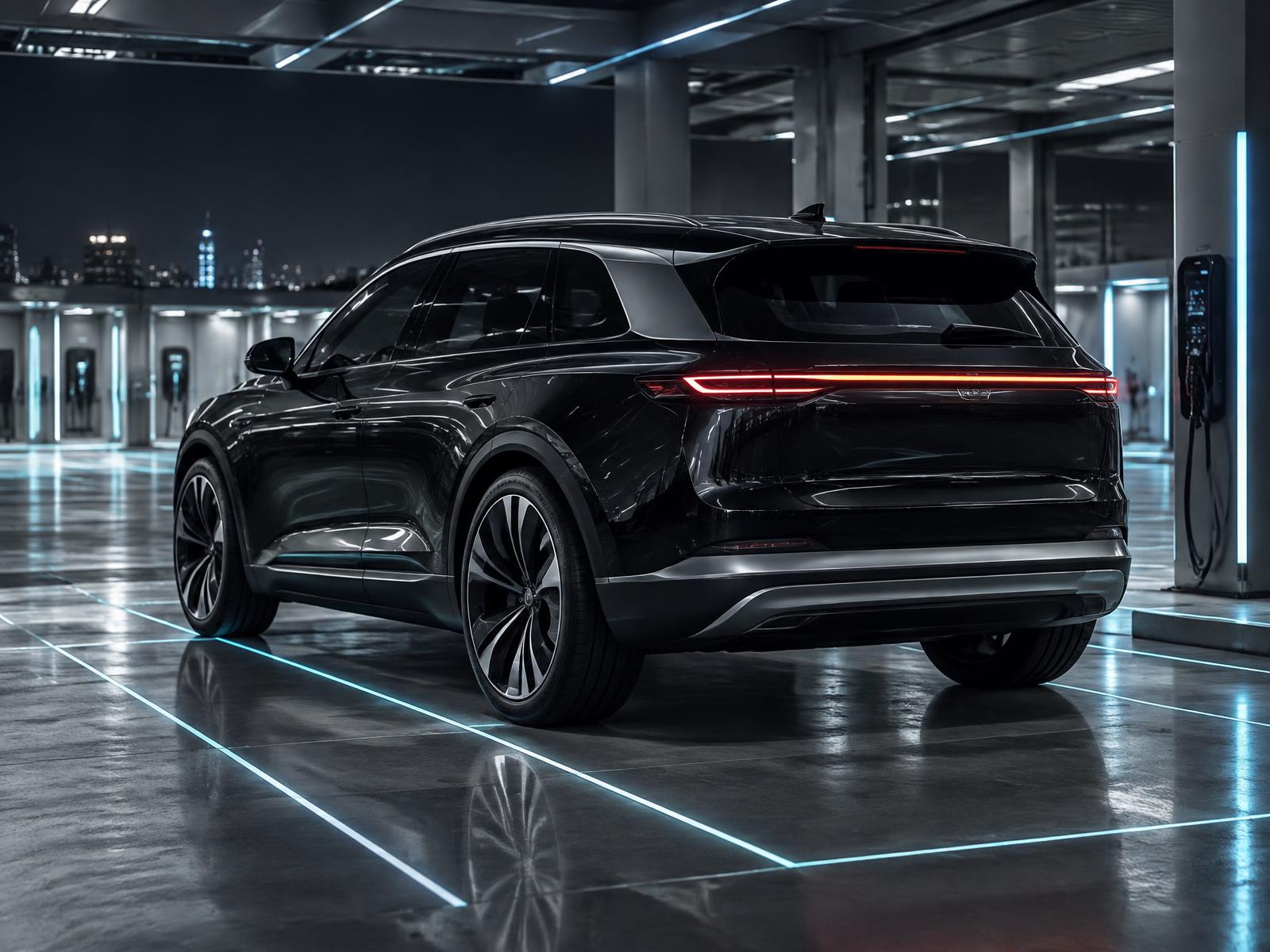 Premium electric SUV within an autonomous mobility depot